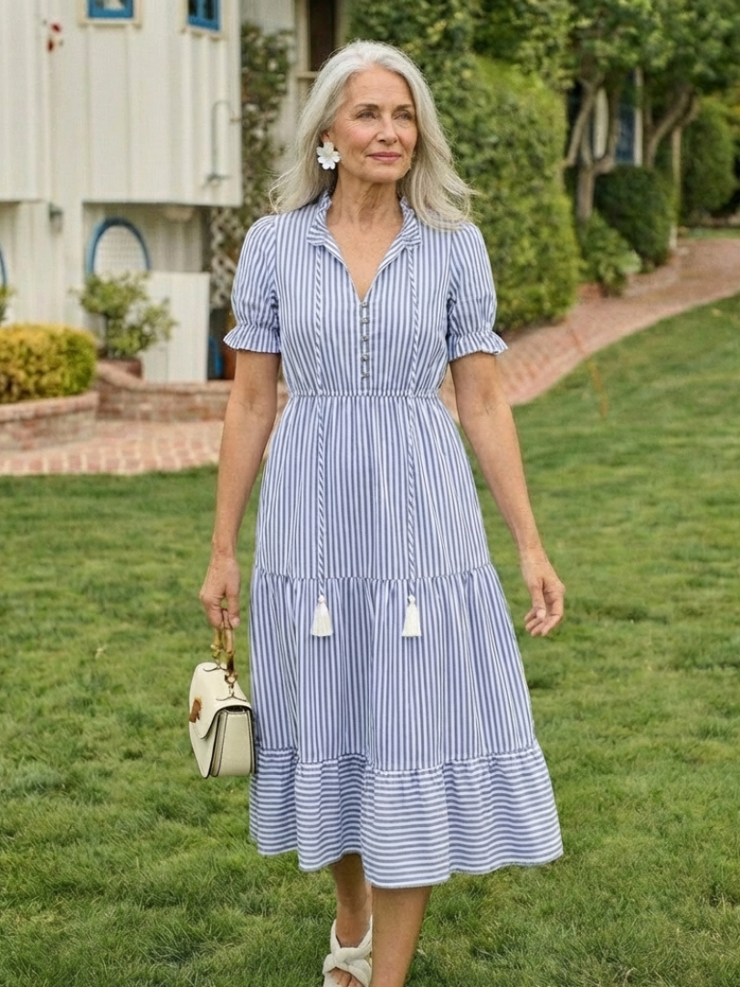 Robe Midi Femme avec Décolleté en V et Jupe à Volants Lucyle