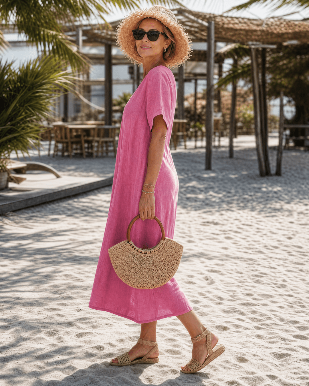 Robe Midi Femme avec Détail Plissé et Col en V Lucyle