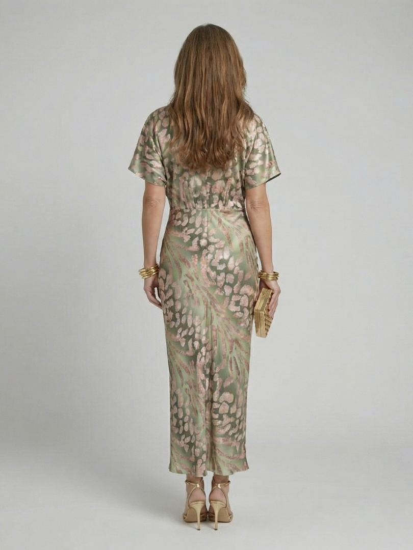 Robe Midi Femme avec Détail Torsadé et Col en V Lucyle