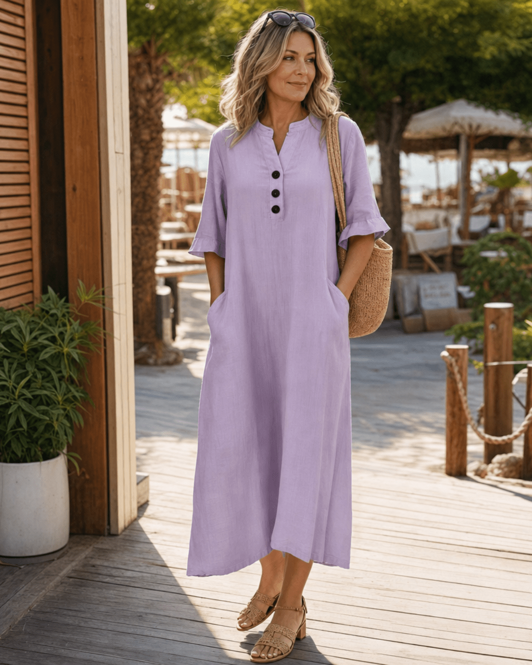 Robe Midi Femme avec Détail de Bouton Lucyle