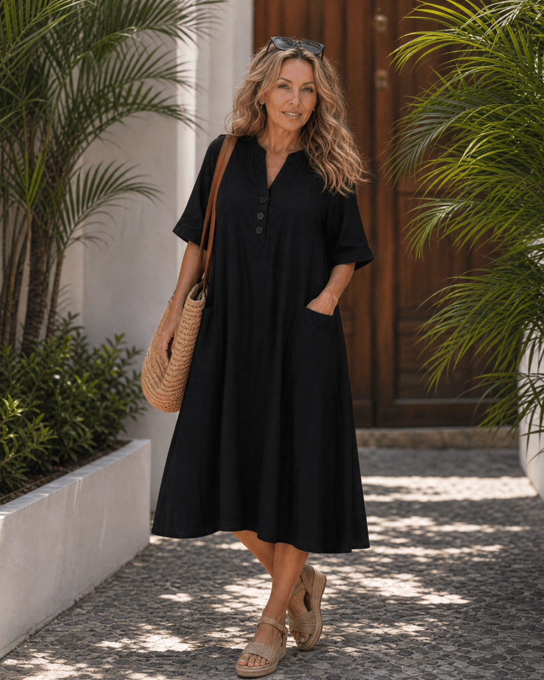 Robe Midi Femme avec Détail de Bouton Lucyle