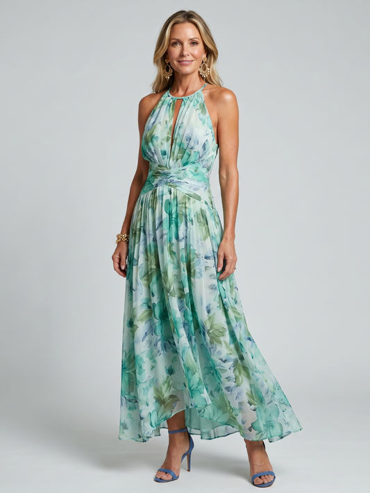 Robe Midi Femme avec Encolure Dos Nu Plissée Lucyle