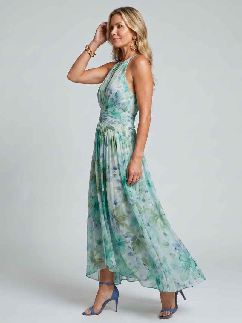 Robe Midi Femme avec Encolure Dos Nu Plissée Lucyle