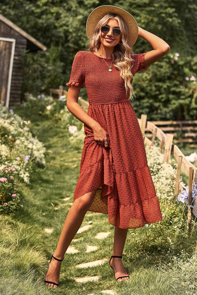 Robe Midi Femme avec Manches Courtes Lucyle
