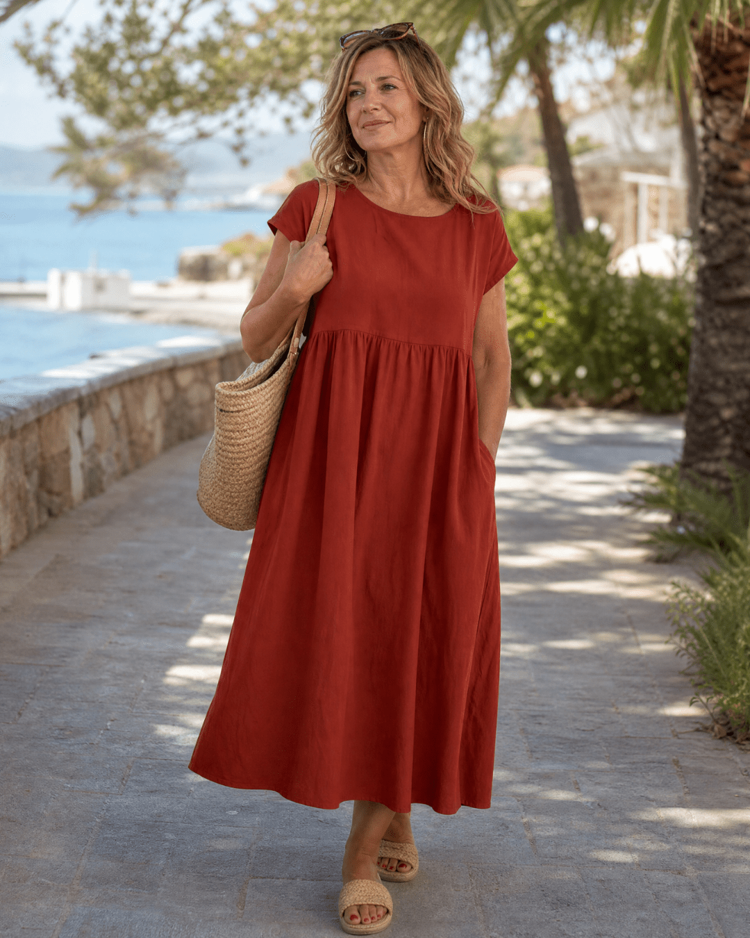 Robe Midi Femme avec Manches Courtes et Poches Lucyle