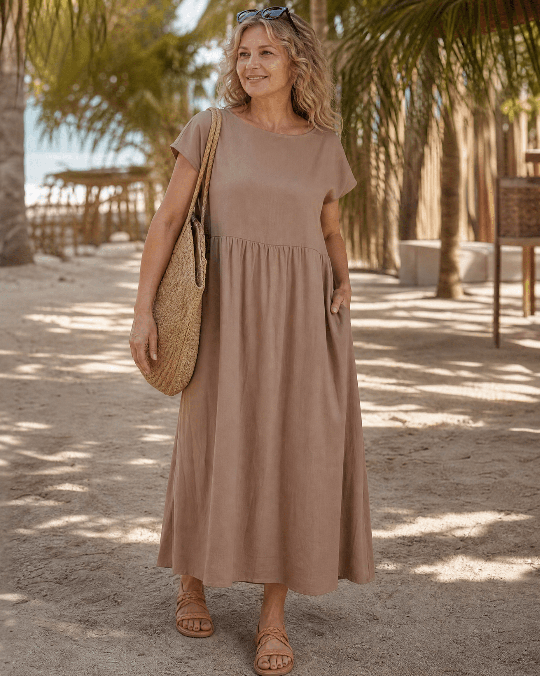 Robe Midi Femme avec Manches Courtes et Poches Lucyle