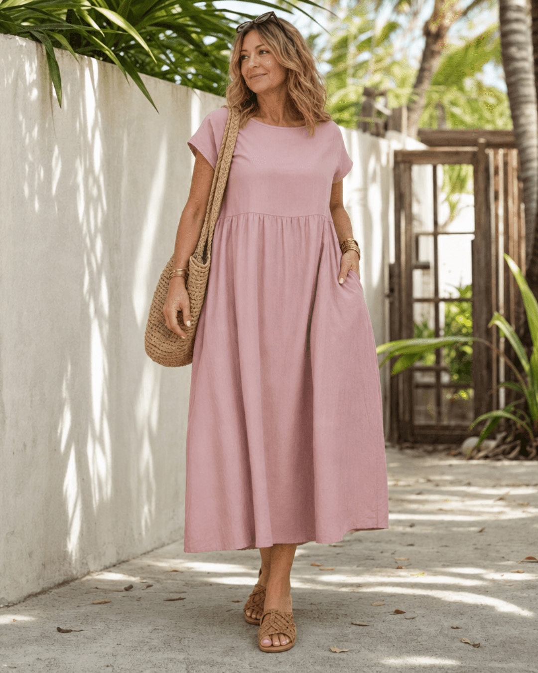 Robe Midi Femme avec Manches Courtes et Poches Lucyle