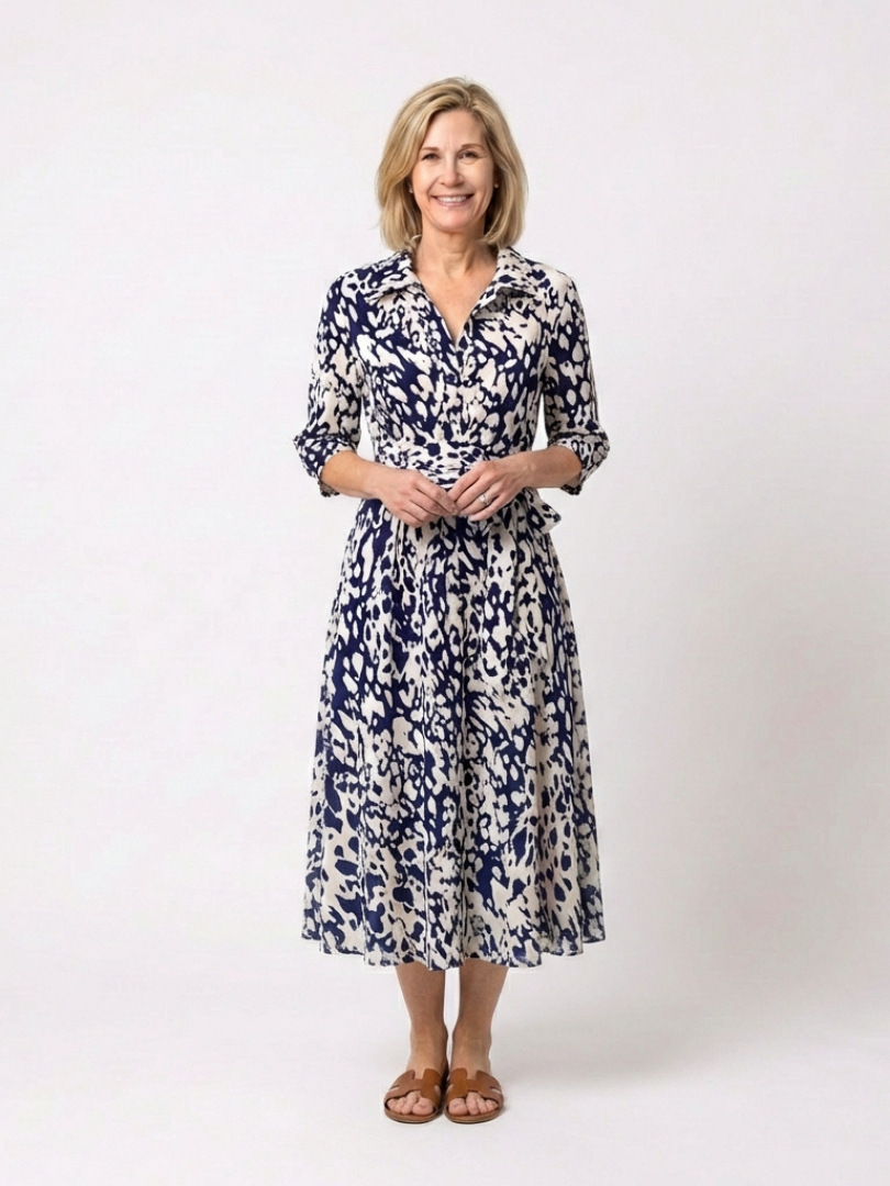 Robe Midi Femme avec Manches Longues et Lien à la Taille Lucyle