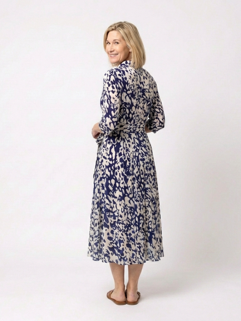 Robe Midi Femme avec Manches Longues et Lien à la Taille Lucyle