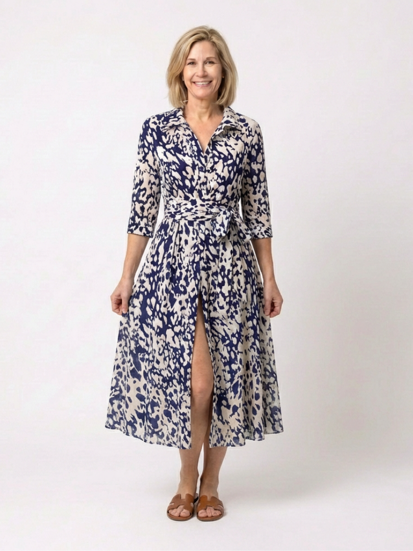 Robe Midi Femme avec Manches Longues et Lien à la Taille Lucyle