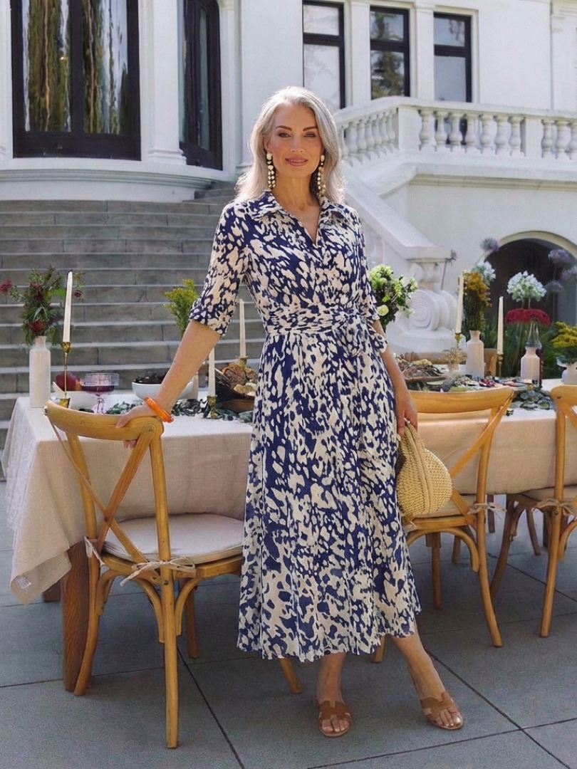 Robe Midi Femme avec Manches Longues et Lien à la Taille Lucyle