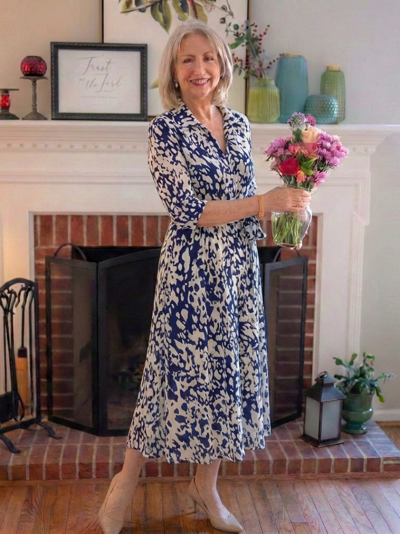 Robe Midi Femme avec Manches Longues et Lien à la Taille Lucyle