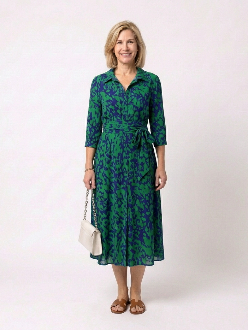 Robe Midi Femme avec Manches Longues et Lien à la Taille Lucyle
