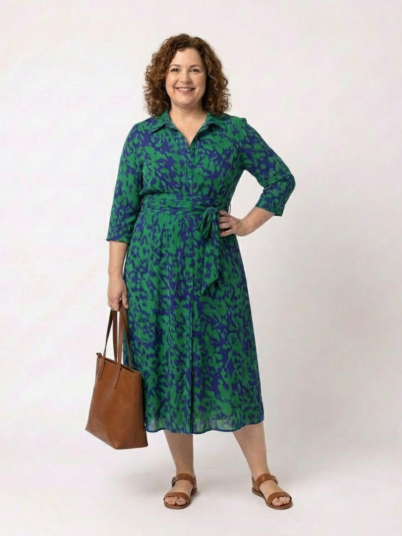 Robe Midi Femme avec Manches Longues et Lien à la Taille Lucyle