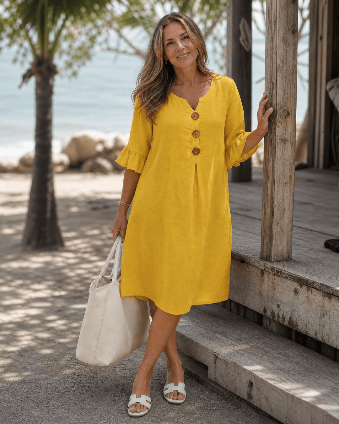 Robe Midi Femme avec Manches Ruchées Lucyle