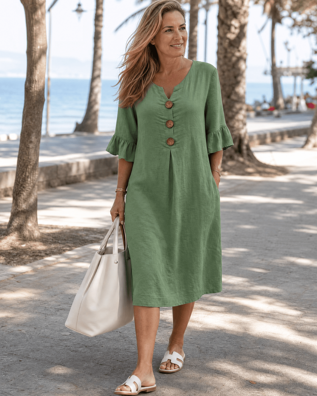 Robe Midi Femme avec Manches Ruchées Lucyle