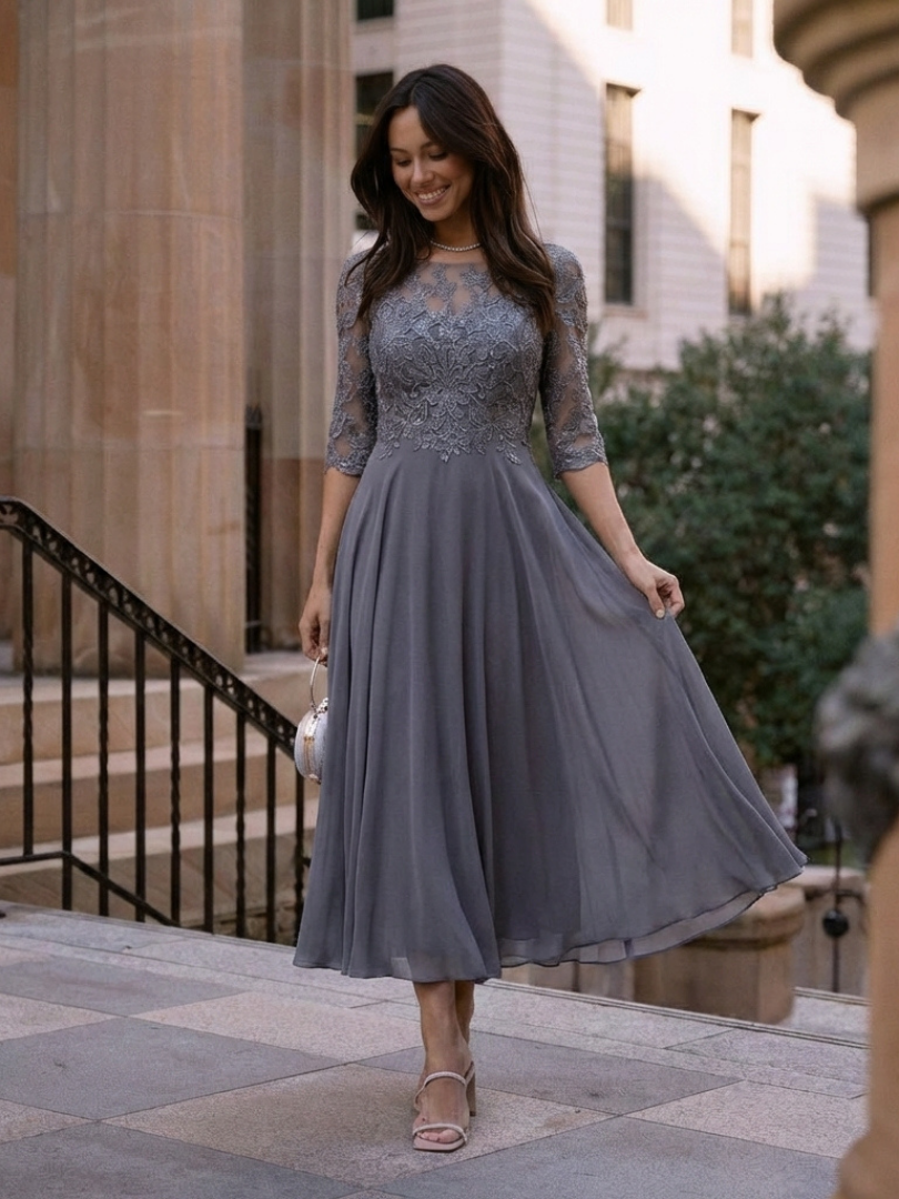 Robe Midi Femme avec Manches Transparentes Lucyle