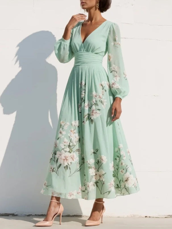 Robe Midi Femme avec Motif Floral Élégant Lucyle