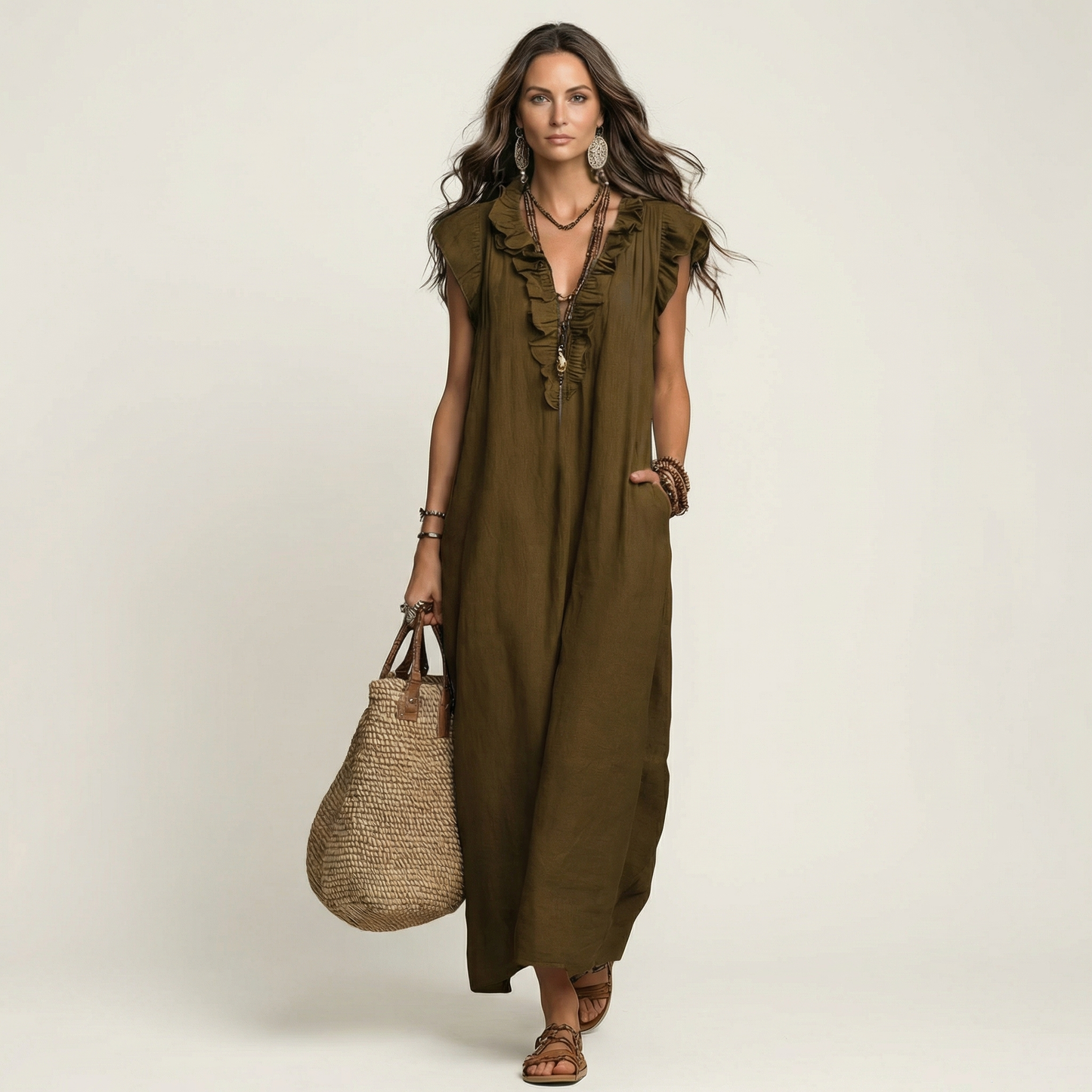 Robe Midi Femme avec Volants Élégants Lucyle