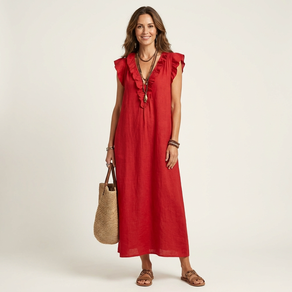Robe Midi Femme avec Volants Élégants Lucyle