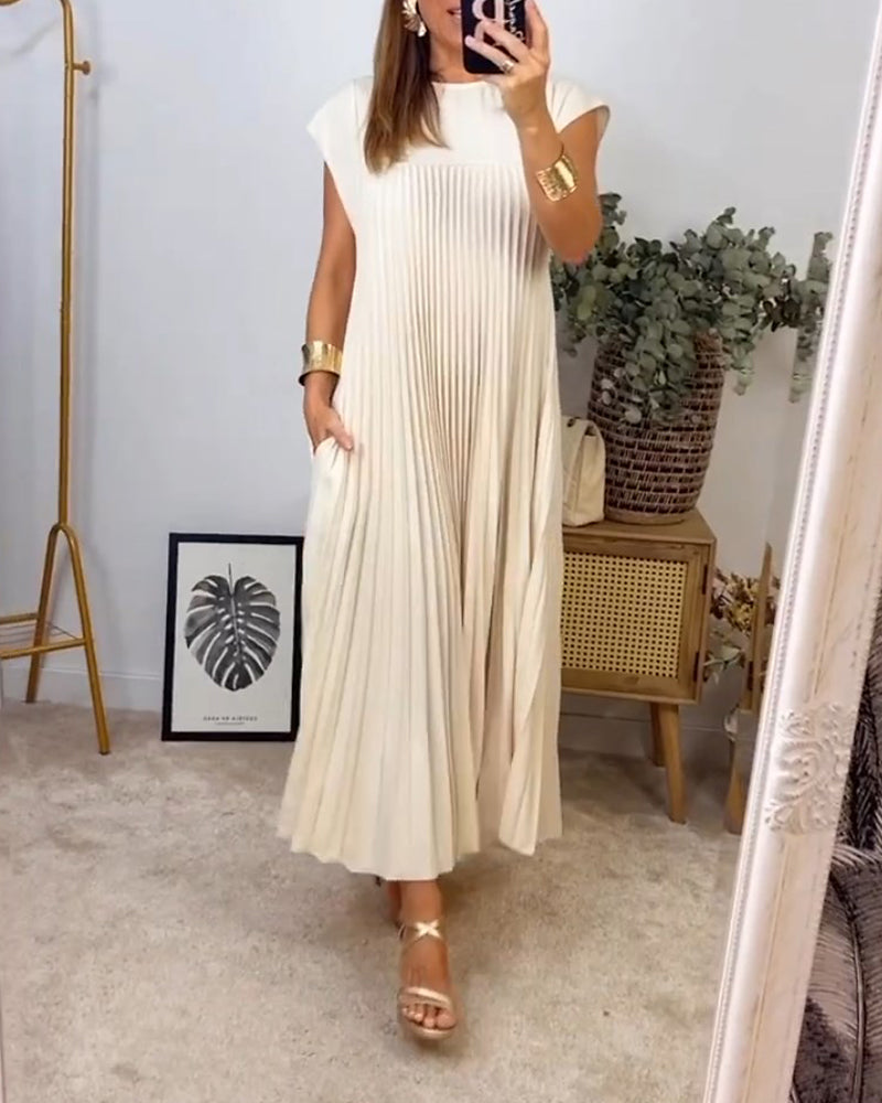 Robe Plissée Femme avec Design Élégant Sans Manches Lucyle