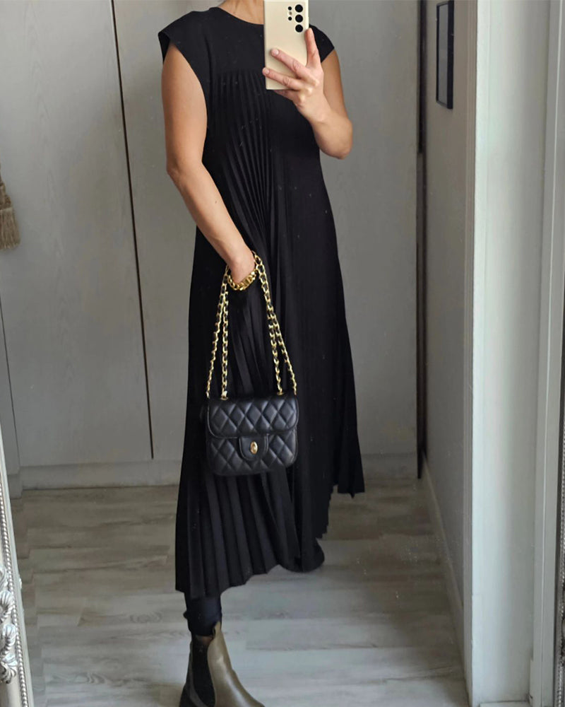 Robe Plissée Femme avec Design Élégant Sans Manches Lucyle