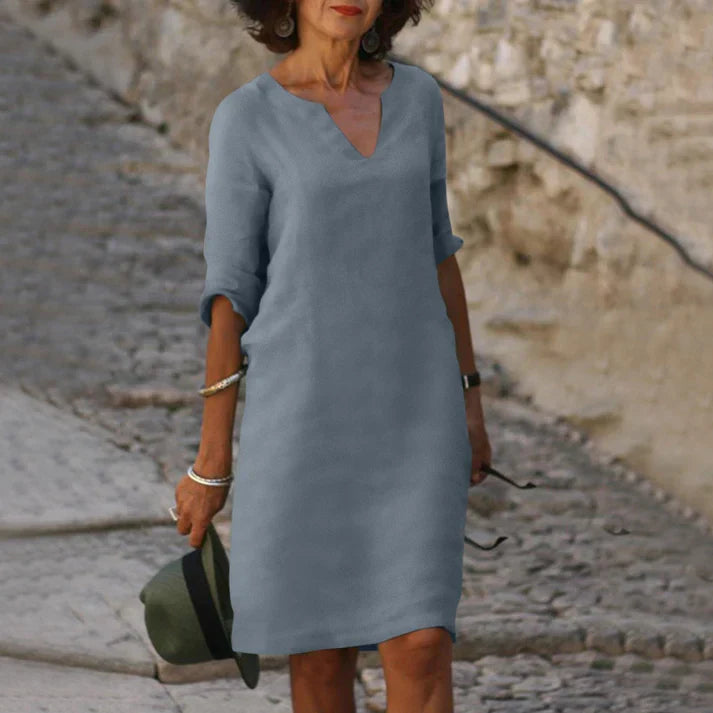 Robe d'été Femme avec Col en V en Lin Lucyle