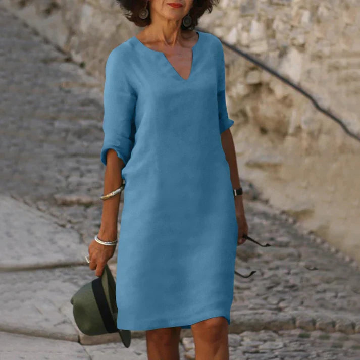 Robe d'été Femme avec Col en V en Lin Lucyle