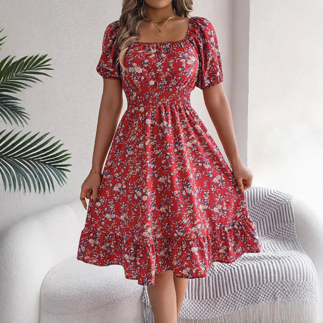Robe de Plage Femme avec Encolure Carrée et Motif Floral Lucyle