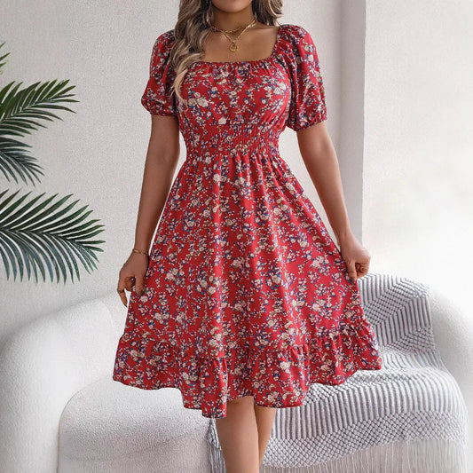 Robe de Plage Femme avec Encolure Carrée et Motif Floral Lucyle