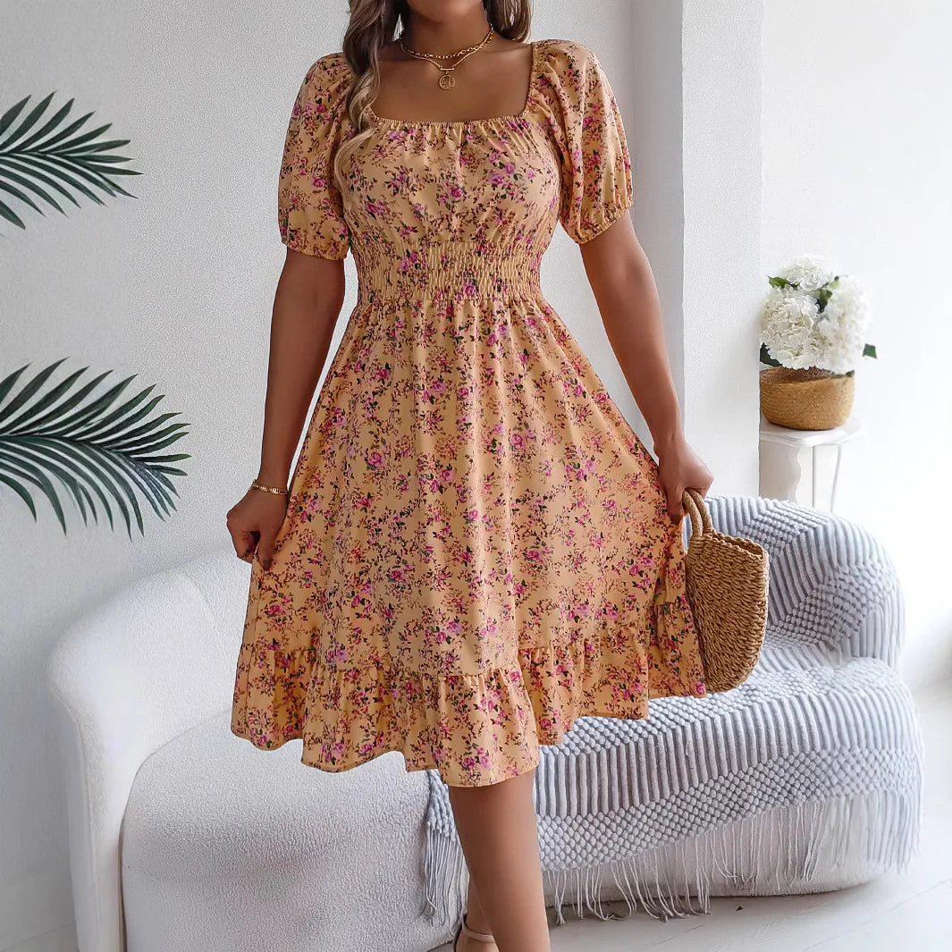 Robe de Plage Femme avec Encolure Carrée et Motif Floral Lucyle
