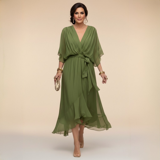 Robe de Soirée Femme avec Col en V en Mousseline Lucyle