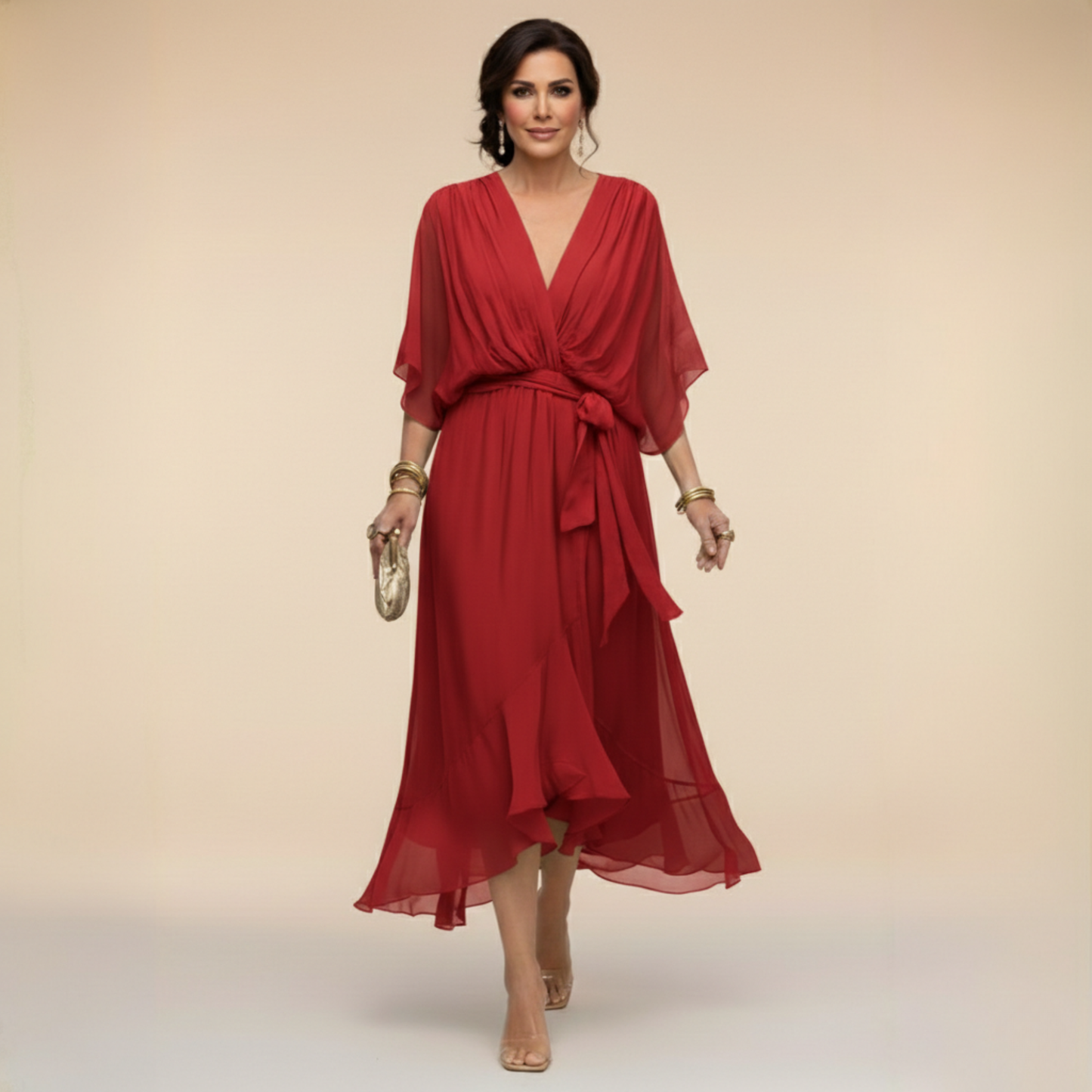 Robe de Soirée Femme avec Col en V en Mousseline Lucyle