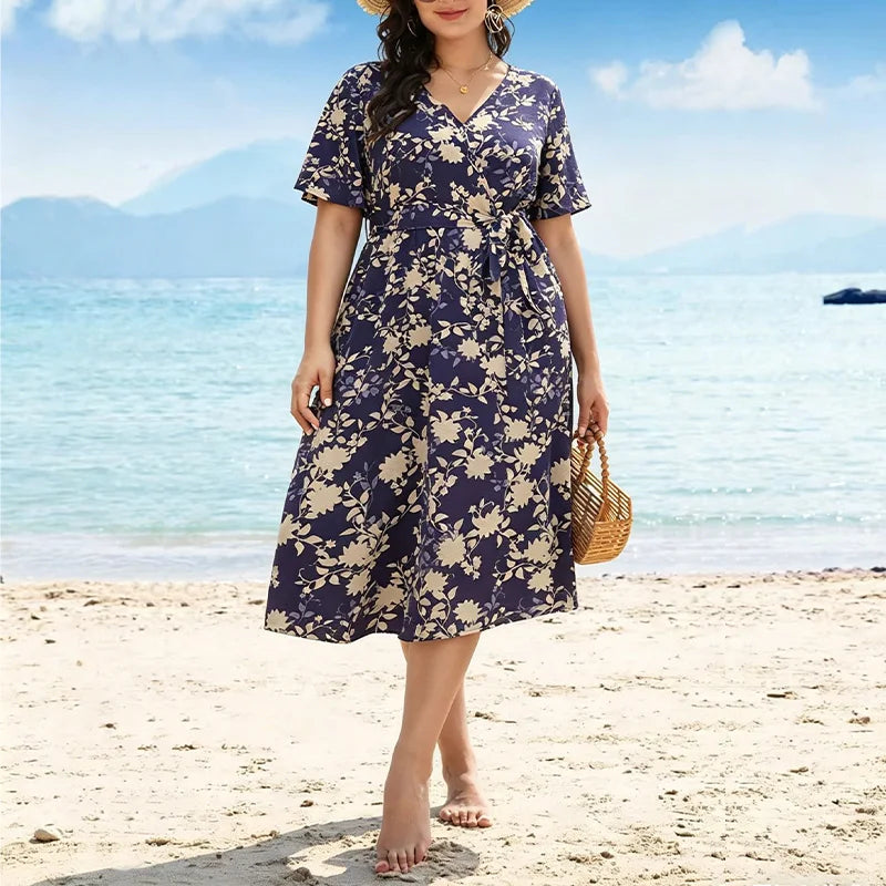 Robe de Soirée Femme avec Imprimé Floral et Ceinture Lucyle