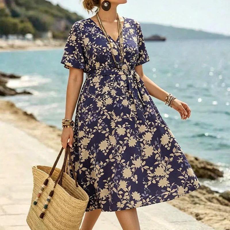 Robe de Soirée Femme avec Imprimé Floral et Ceinture Lucyle