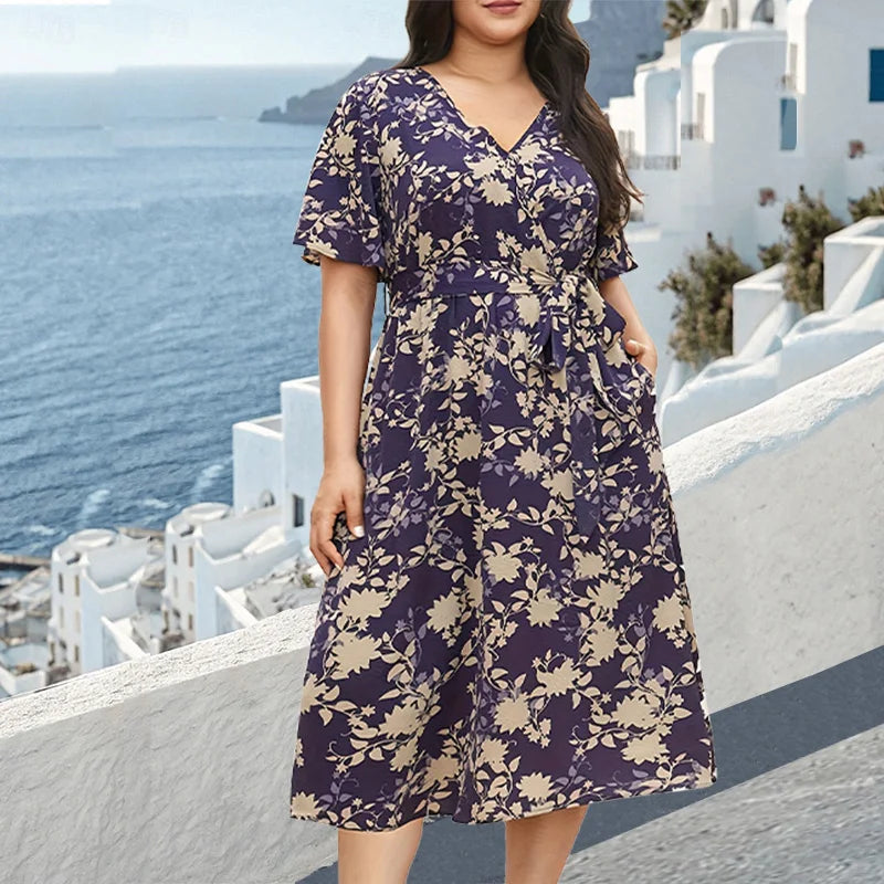Robe de Soirée Femme avec Imprimé Floral et Ceinture Lucyle