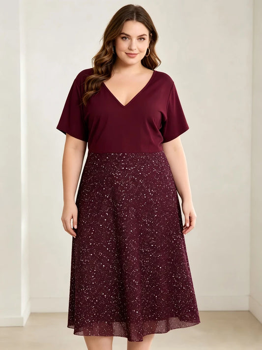 Robe de Soirée Femme avec Paillettes et Col en V Lucyle