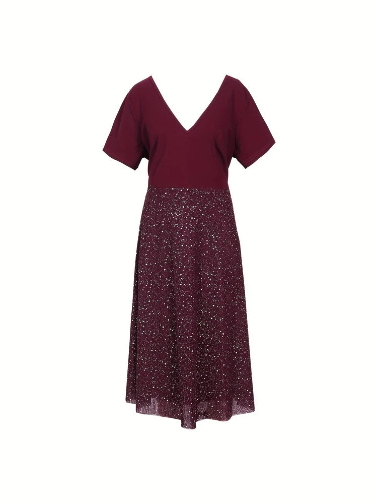 Robe de Soirée Femme avec Paillettes et Col en V Lucyle