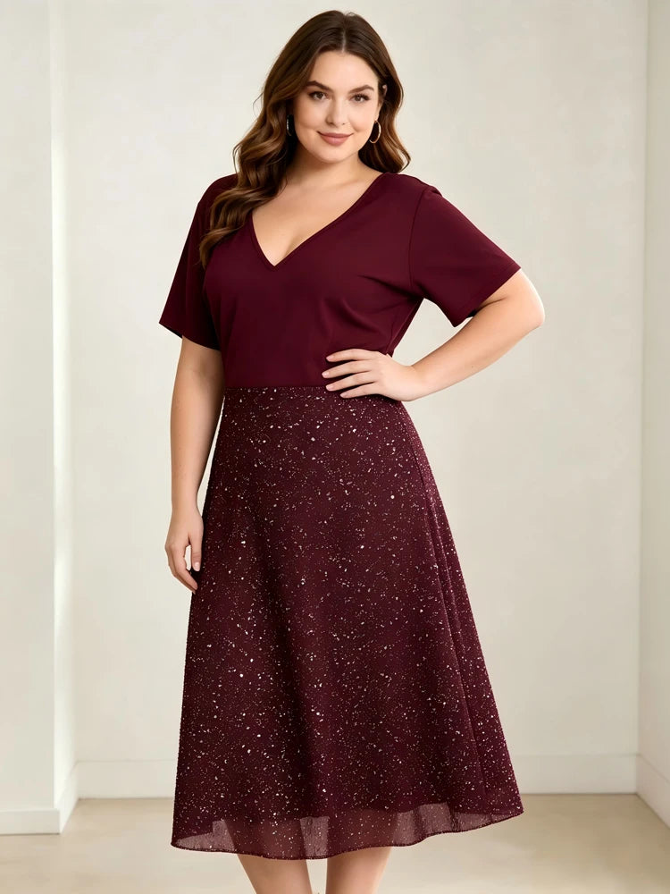 Robe de Soirée Femme avec Paillettes et Col en V Lucyle