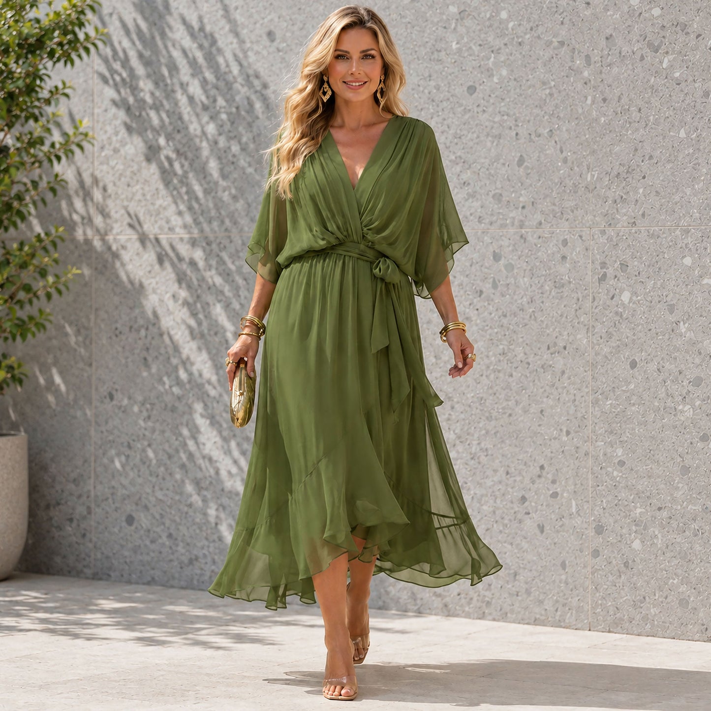 Robe de soirée Femme avec Col en V en Mousseline Lucyle