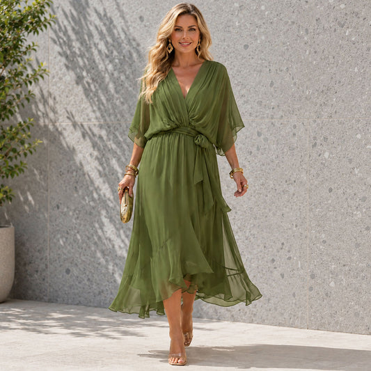 Robe de soirée Femme avec Col en V en Mousseline Lucyle