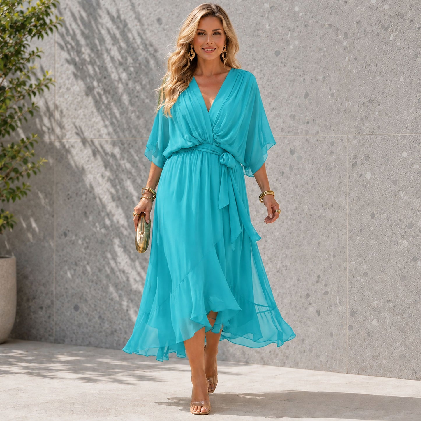 Robe de soirée Femme avec Col en V en Mousseline Lucyle