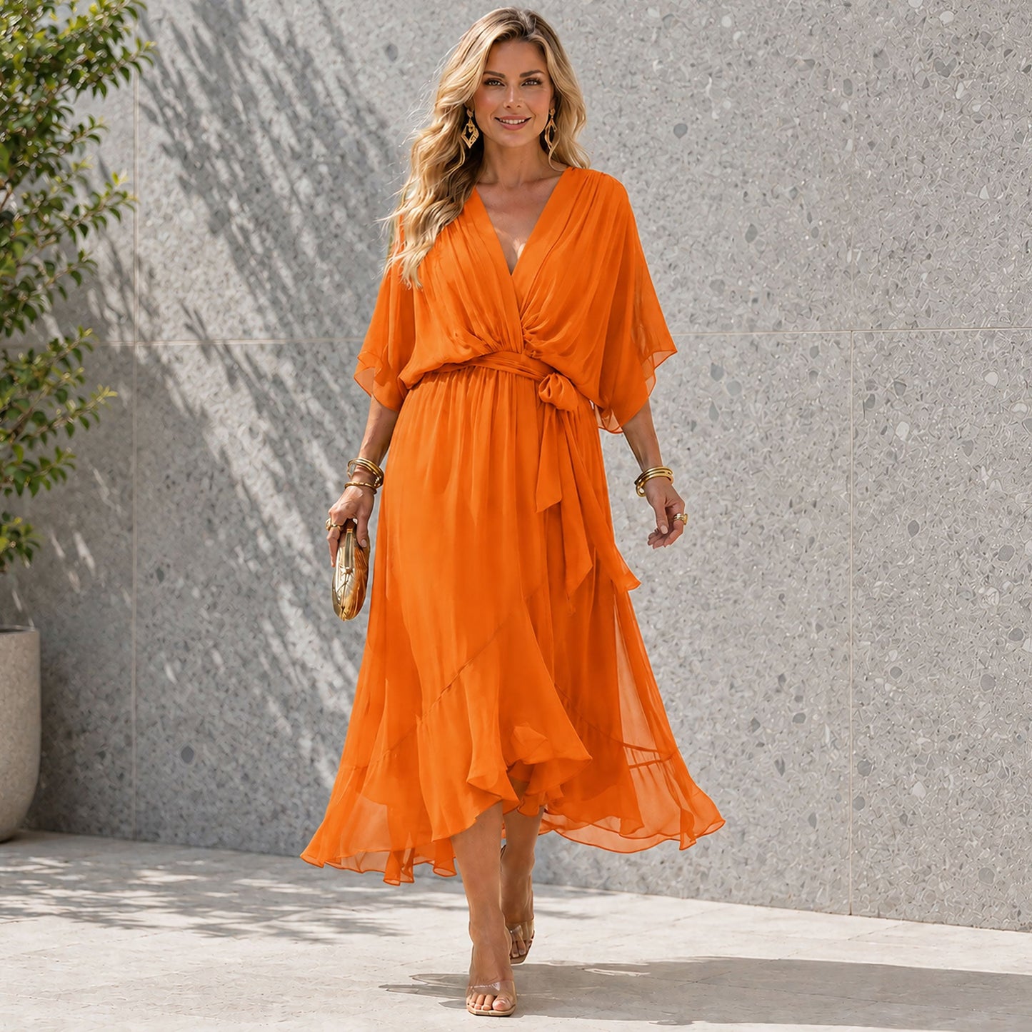 Robe de soirée Femme avec Col en V en Mousseline Lucyle