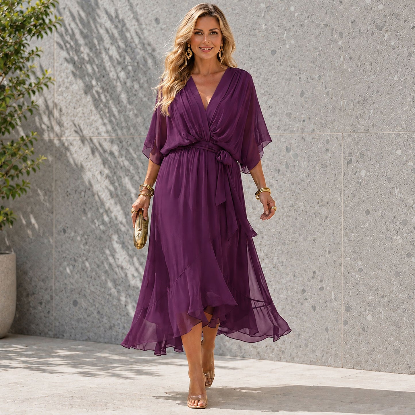 Robe de soirée Femme avec Col en V en Mousseline Lucyle