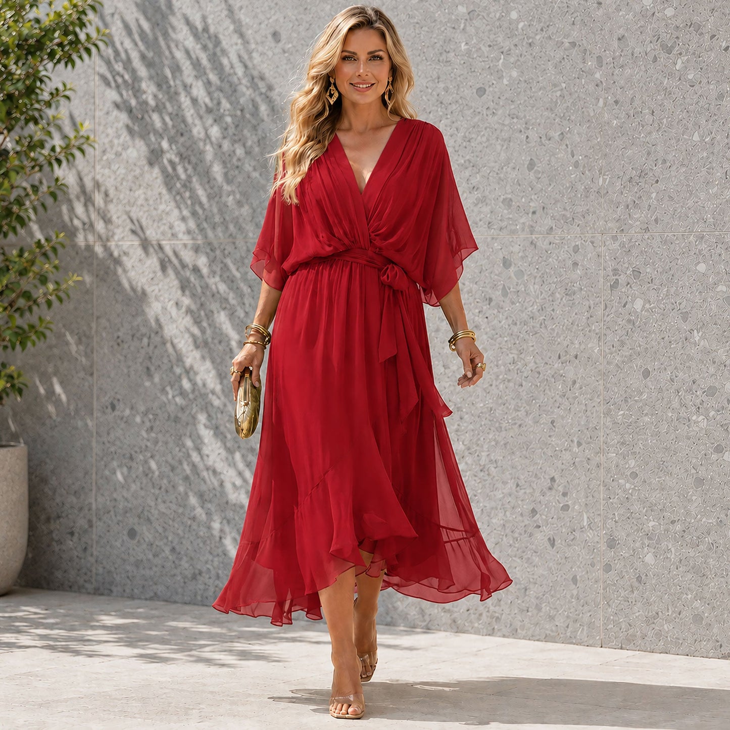 Robe de soirée Femme avec Col en V en Mousseline Lucyle