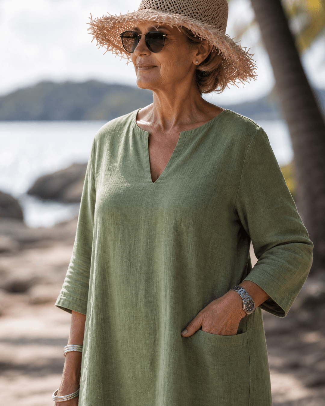 Robe mi-longue Femme avec Col en V Décontracté Lucyle