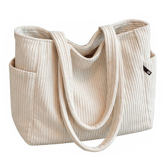 Sac Cabas Femme avec Poches Latérales en Velours Côtelé Lucyle
