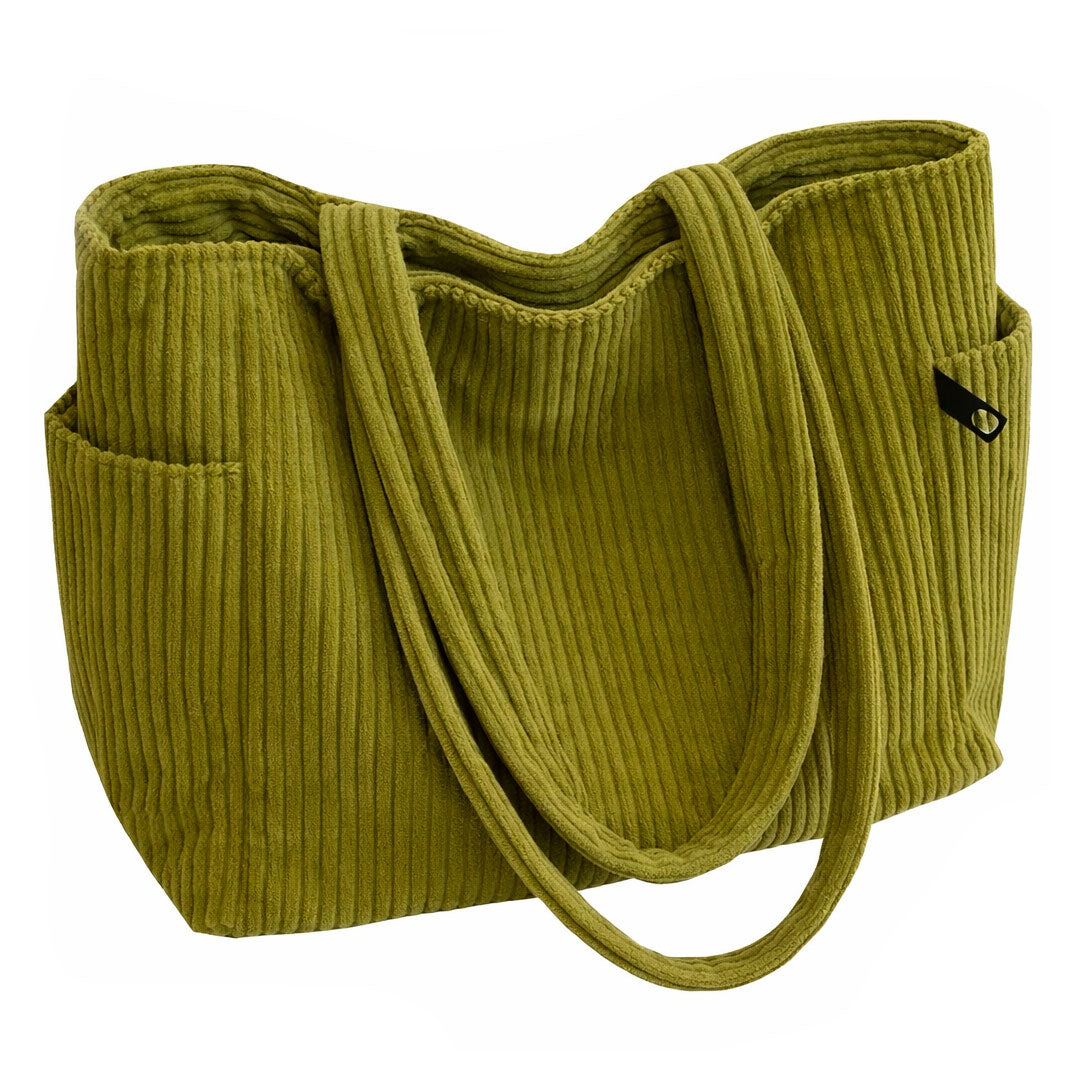 Sac Cabas Femme avec Poches Latérales en Velours Côtelé Lucyle