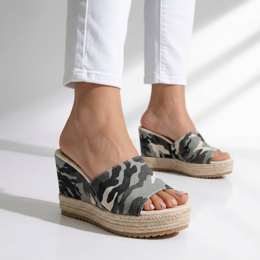 Sandales Compensées Femme avec Tige en Toile Camouflage Lucyle