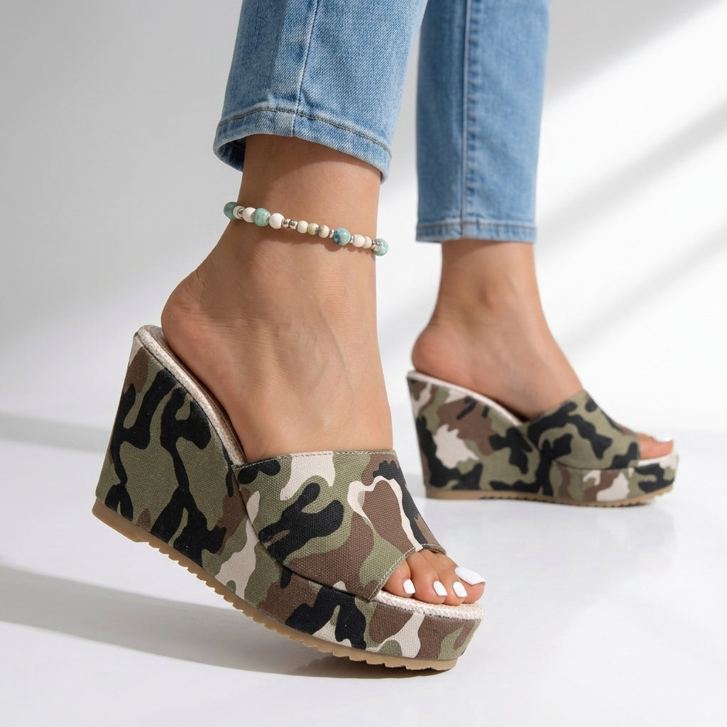 Sandales Compensées Femme avec Tige en Toile Camouflage Lucyle